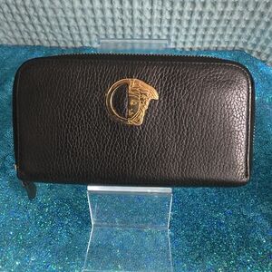 Versace Gold and Black Wallet with Iconic Emblem